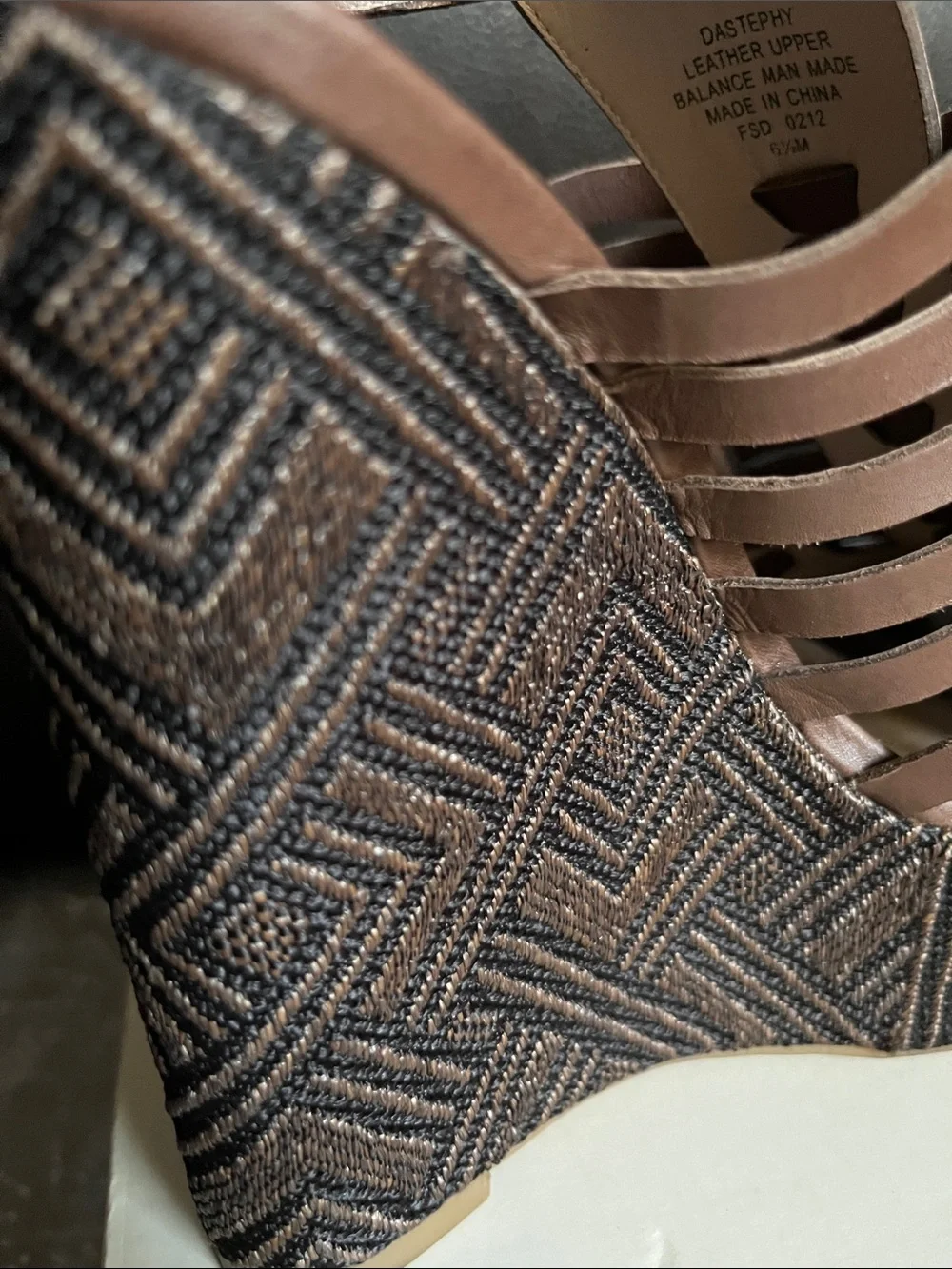 Joan & David Dastephy Brown Leather Caged Wedge Sandal Embroidered Platform